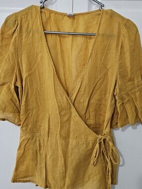 Old Navy Yellow Linen-Blend Top with Tie Waist